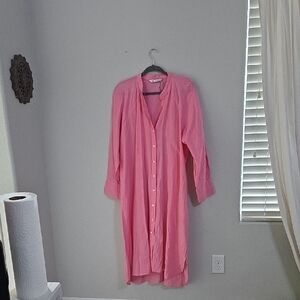 Lightweight Pink Button-Front Shirt Dress